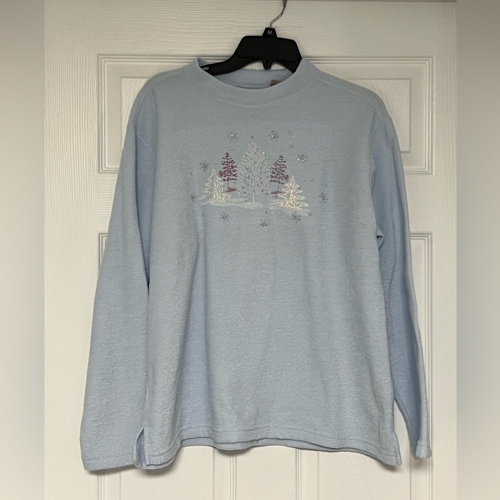 Light Blue Winter-Themed Womans Sweatshirt.